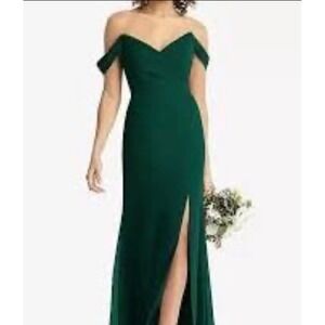 New Social Bridesmaids Womens 6 Hunter Green Chiffon OffShoulder Gown Long Dress